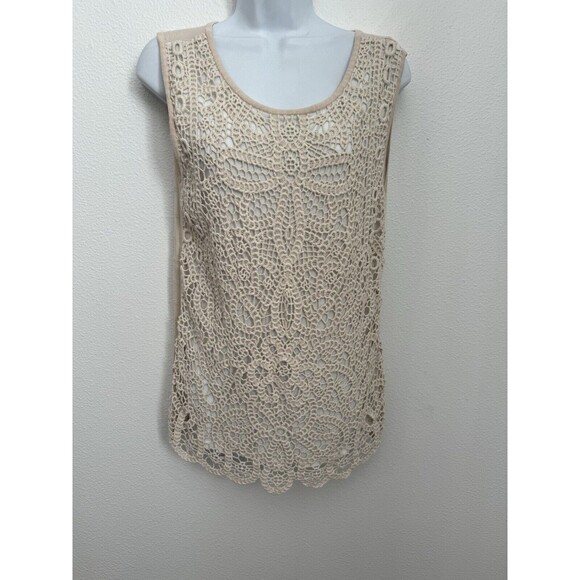 Nic+Zoe Top Womens Medium Tank Crochet Beige Under Shell Career Casual Boho EUC - Picture 1 of 6